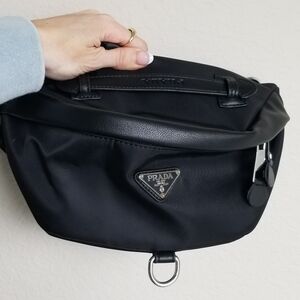 Black chain belt bag faux
